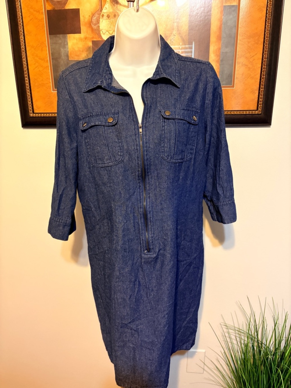 Women's 100% Cotton Denim Shirt Dress  - Blue